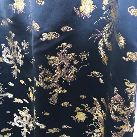 Golden Dragon on Black Satin long skirt EUC small - Picture 2 of 8